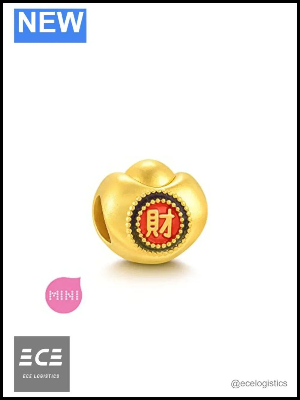 999 24K Solid Gold Yuanbao Charm Bracelet with Enamel Coating